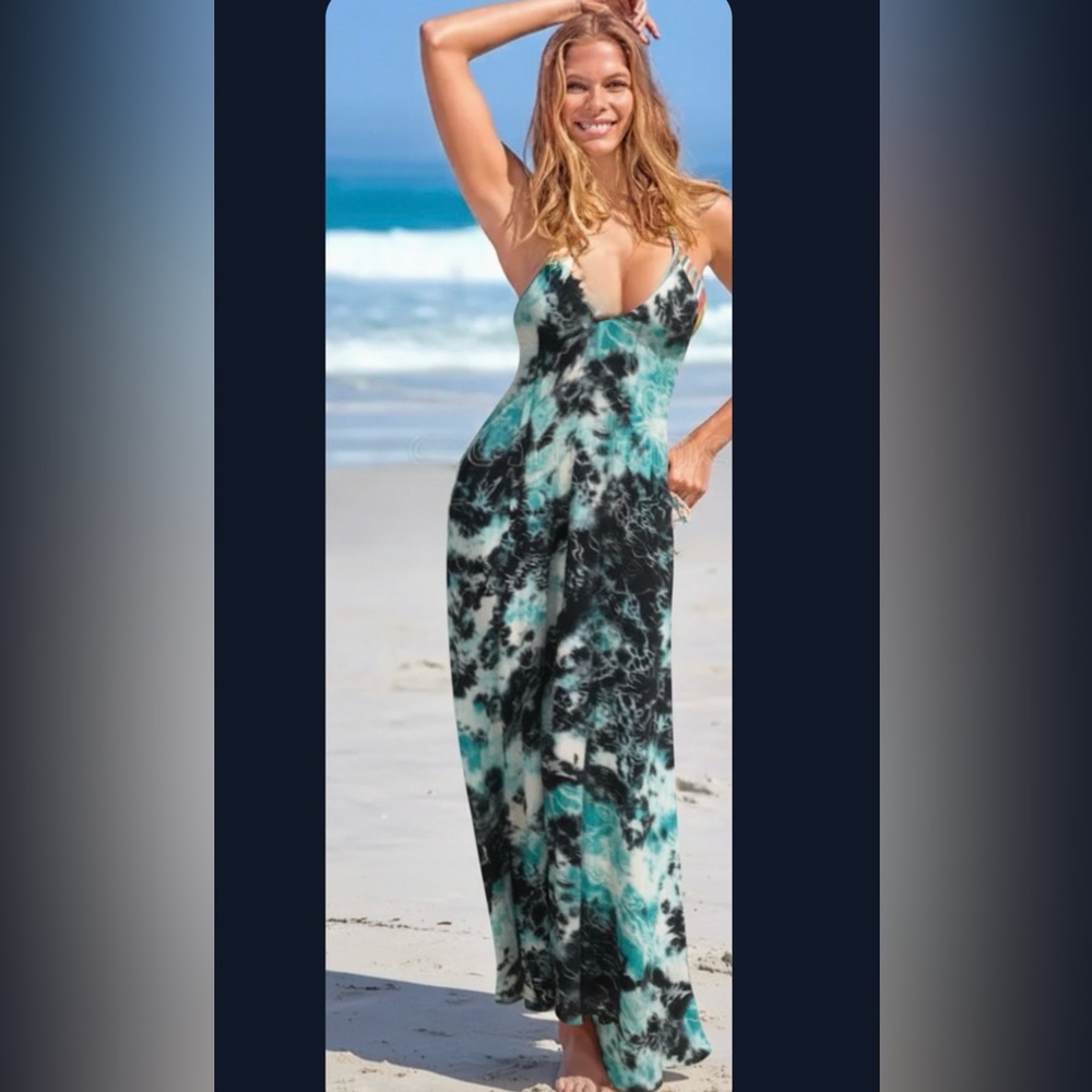 Scoop NYC turq tie dye long maxi